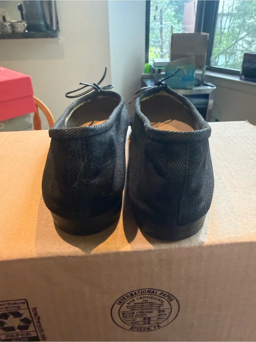 CHANEL Black Cap-Toe Ballet Flats with Bow
